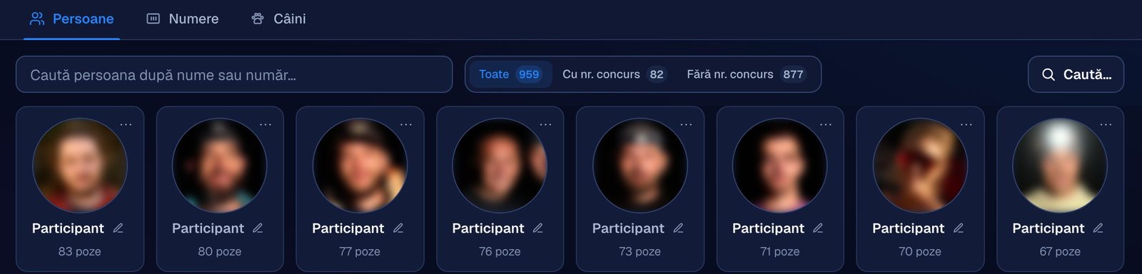 Participanții grupați pe persoane, cu chipurile estompate